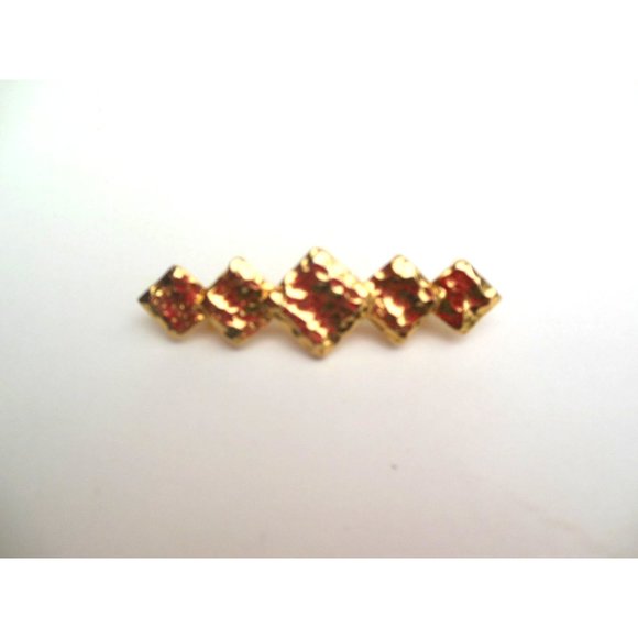 Cast Gold Tone Bar Brooch Overlapping Diamonds Textured Vintage - Picture 1 of 4
